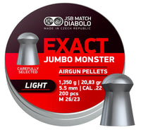 Thumbnail for JSB Exact Jumbo Monster Light .22 Cal Airgun Pellets | 20.83gr | 200 pcs  Diameter – 5.520 Packaging – 200 pcs Pellet shape – Domed SKU: 546088-200 